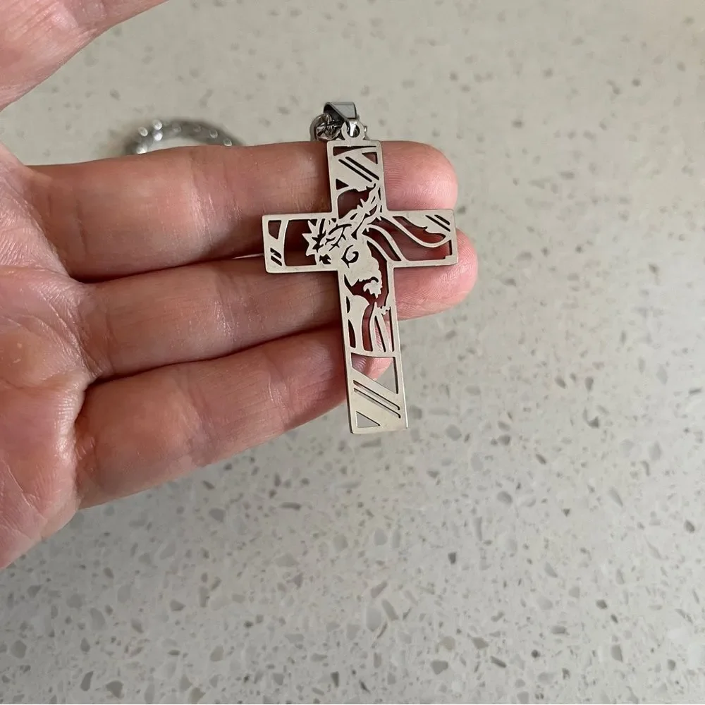 Jesus Cross‎ Necklace For Men Stainless Steel Pendant Necklace